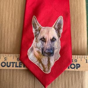 Puritan Men's Red Silk Tie German Shepherd Dog Stain Resistant